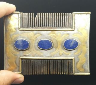 Vintage Old Gold Gilding Mixe Silver Turkman Jewellery Wonderfull Comb 3