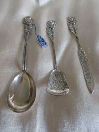 3 Hildesheim Rose German 835 Silver Items 2 Spoons & Butter Knife Boxed