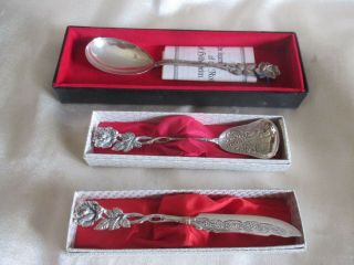 3 HILDESHEIM ROSE GERMAN 835 SILVER ITEMS 2 SPOONS & BUTTER KNIFE BOXED 2