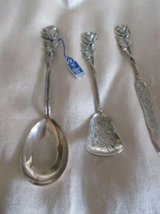 3 HILDESHEIM ROSE GERMAN 835 SILVER ITEMS 2 SPOONS & BUTTER KNIFE BOXED 3