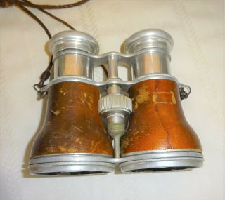 Antique Lemaire Fabt Paris Binoculars Leather Wrap & Alluminum
