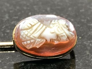 Antique Victorian 10k Yellow Gold Carved Shell Cameo Stick Pin Lapel - Vintage