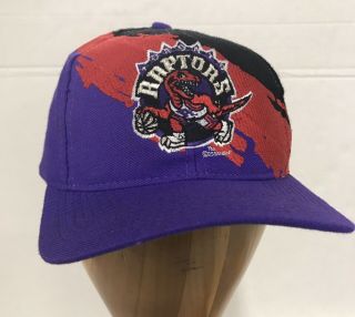 Vintage 90s Toronto Raptors Paint Splash By Logo Athletic Snapback Hat Cap Rare