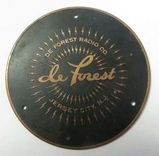 Vintage Antique De Forest Radio Metal Face Plate Tag Bronze Badge Jersey City Nj