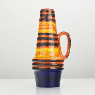 Mid Century Modern Scheurich 400 - 22 Pottery Vase Blue Orange Fat Lava Wgp