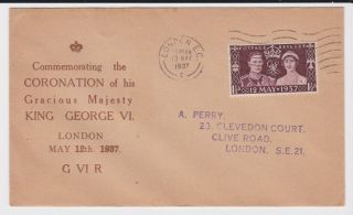 Gb Stamps Rare First Day Cover 1937 Kgvi Coronation London Ec Slogan