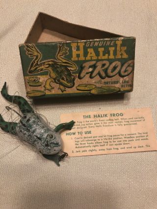 Vintage Halik Moose Lake Mechanical Frog Fishing Lure In Instructions