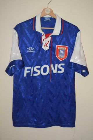 Rare Retro Ipswich Town 1992 - 1994 Umbro Fisons Home Shirt Uk Large Mens - Marked