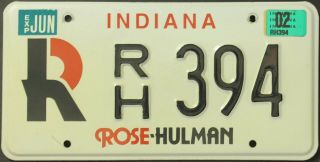 Very Rare 2002 Indiana Rose - Hulman College License Plate Rh - 394