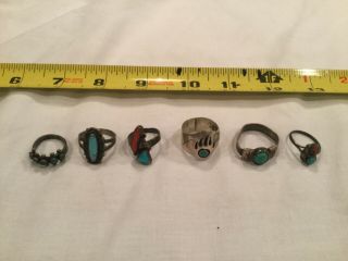Vintage Indian Native American? Sterling Silver Turquoise Rings (6) Old & Rare
