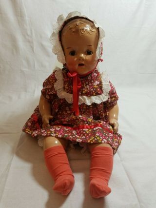 Unmarked Vintage Composition & Cloth Body Baby Doll 18 " Sleep Eyes Molded Hair