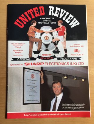 Alex Ferguson First Manchester United / Mufc Home Programme V Qpr 1986 - Rare