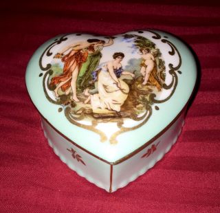 Heart Shaped Trinket Box Porcelain W Gold Trim Antique Germany