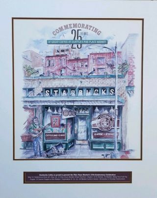 Rare 1996 Starbucks 25th Anniversary At Pike Place Market In Seattle Art Print