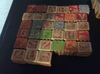 Vintage Wooden Alphabet Blocks Letter Wood Baby Learning
