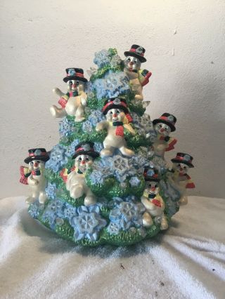 Rare Vintage Ceramic Lighted Christmas Tree /w Snowmen No Light Base Top Only