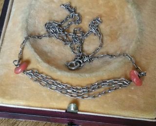 Antique Art Deco Silver Chain & Coral Necklace
