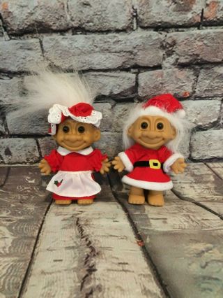 Vintage Russ Santa And Mrs.  Claus 8 " Christmas Large Troll Dolls