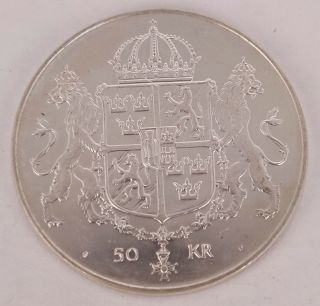 1976 Swedish 50 Krona Sterling Silver Coin 26.  9 Grams Solid.  925 Silver Rare
