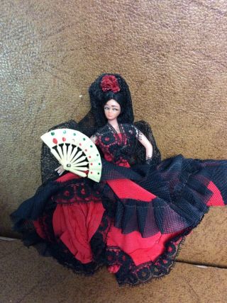 Vintage Spanish Doll Marin Chiclana Espana Flamenco Woman Red Dress 6” T