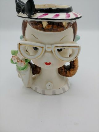 Vintage Girl Teen With Glasses Head Vase Lady Headvase 1950s Rare 5 " Tall