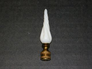 Antique 3 " Brass Ornate Lamp Finial Vintage White Glass Spiral Light Topper Part