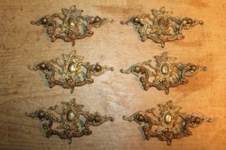 6 Vintage Cast Brass Handles For Antique Pine Chest Of Drawers Dresser Brass