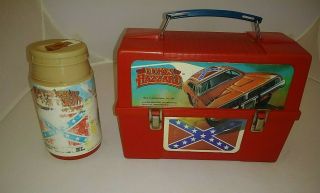Rare Dukes Of Hazzard Plastic Flip Top Dome Lunch Box With Thermos