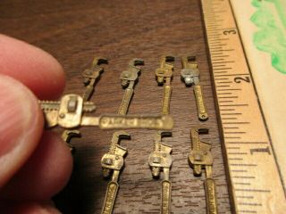 Vintage 9 Tiny Miniature - Dollhouse Pipe Wrenches - Parker Bros.  - Metal
