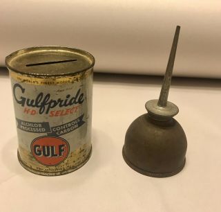Vintage Gulfpride Mini Oil Can Bank With Bonus Antique Thumb Oiler