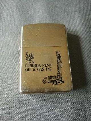 Vintage 1981 Florida Penn,  Oil & Gas Gold Toned Zippo Lighter Very Rare