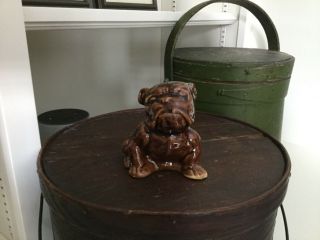 Antique Glazed Pottery Bull Dog Bank,  1900’s Probably Ohio Htf