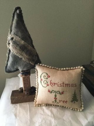 Primitive Hand Embroidered Christmas Pillow & Tree - By Sweet Liberty Homestead