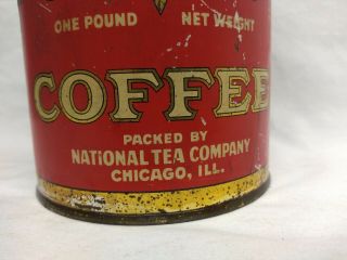 Rare Vintage National ' s Best Blend Coffee Tin Can National Tea Co.  Antique sign 3