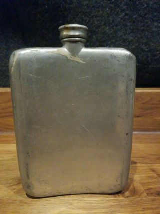 Vintage Sheffield Rare 8 oz.  Size Hand Crafted Pewter Flask Made In England 2