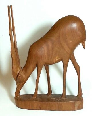 Vintage African Antelope Sculpture Hand Carved Wood Figurine