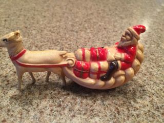 Antique Celluloid Santa In Sleigh With Reindeer 3 1/2 " W X 2 1/4 " Tall