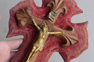 ⭐ Antique French Crucifix,  Holy Water Font,  Carved Wooden Cross,  19 Th Century ⭐