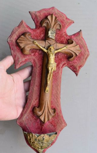 ⭐ antique French crucifix,  holy water font,  carved wooden cross,  19 th century ⭐ 2