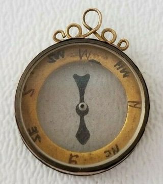 Rare Antique English 9k Gold Miniature Compass Pendant 4.  6gms &.  75 "