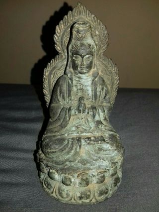 Antique Chinese Bronze Hand Carved Guanyin Bodhisattva Statue Figure Ornament