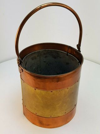 Antique Solid Copper And Brass Coal Scuttle With Tin Bucket Liner UK P&P 2