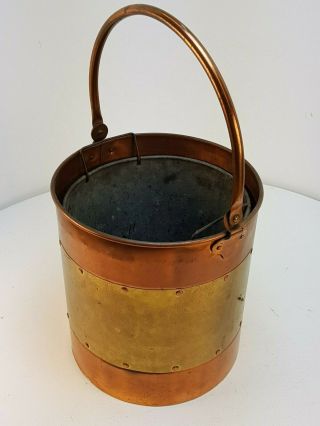 Antique Solid Copper And Brass Coal Scuttle With Tin Bucket Liner UK P&P 3