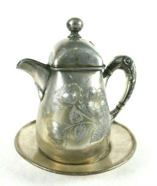 Vintage Ornate Wilcox Silver Co Quadruple Plated Milk/creamer Pitcher And Saucer
