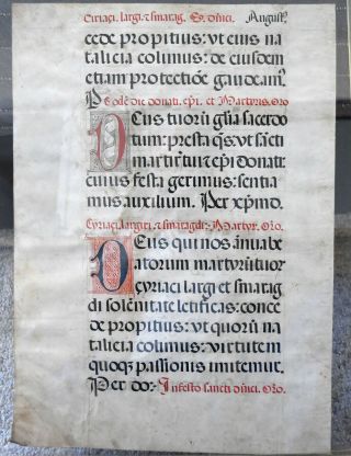 Rare Medieval Illuminated Antiphonal Manuscript Music Sheet Leaf Page 20 " X14 "