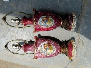 (pair) Victorian/vintage/antique Porcelain George/martha Washington Lamps.  Both