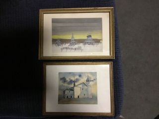 Two 2 Vintage Russian Watercolor Paintings Of Churches One Signed