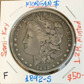 Rare - 1892 - S Morgan Silver Dollar Tough Date 1.  2 M Minted Semi Key Dk Toning