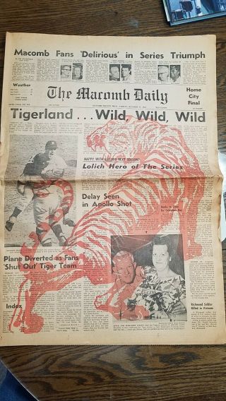 Rare 1968 Detroit Tigers World Series Win Newspaper - Macomb Daily.  Tigerland Wild