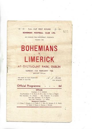 11/2/68 Very Rare Fai Cup Bohemians V Limerick
